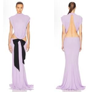 HELSA Constantina Bow Cutout Ruched Draped Jersey Maxi Dress Sz XL